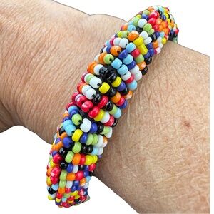 Multicolour Handwoven Glass Seed Bead Slip-On Bangle Bracelet